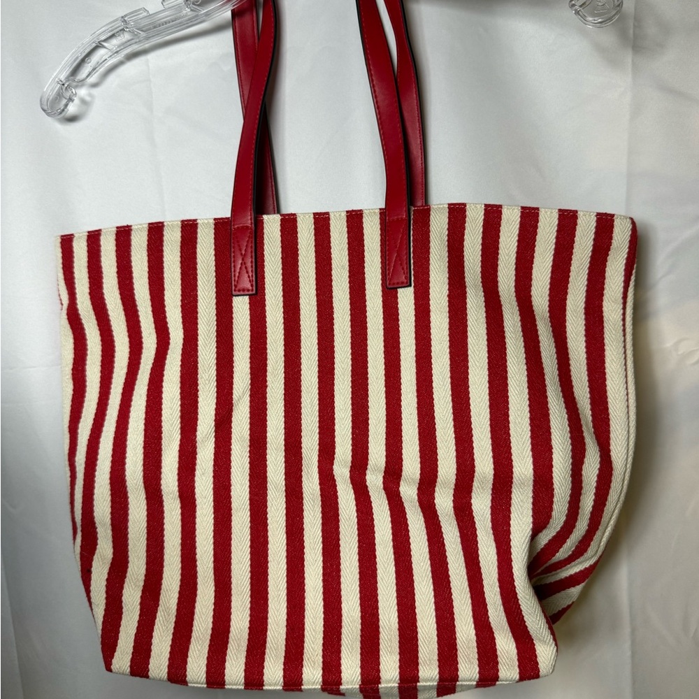 Barnes & Noble Red and White Striped Canvas Style Tote Bag - Picture 2 of 3